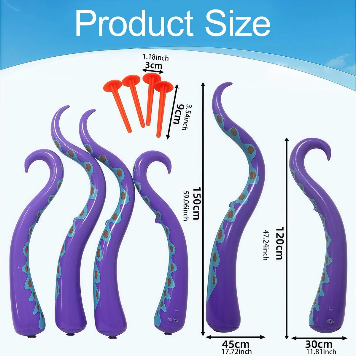 Inflatable Halloween Octopus Tentacles, Set Of 4 | Up To 59 In Purple Waterproof PVC | Ground Stakes For Yard Or Window