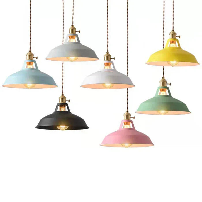Industrial Retro Metal Pendant Light Ceiling Fixture with E27 Socket | Adjustable Textile Cord | 7 Colors