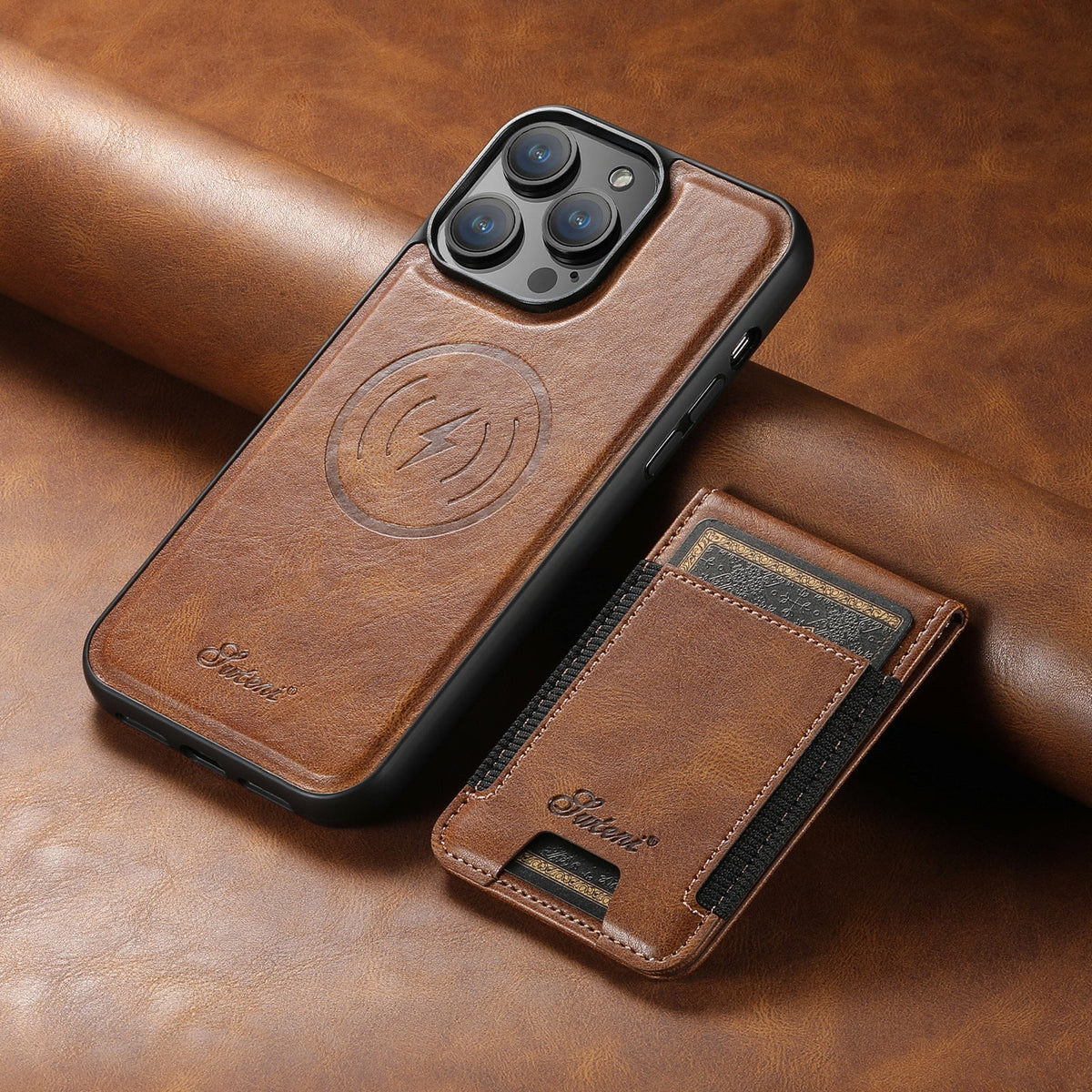 Leather MagSafe Phone Case with Magnetic Card Holder | Fits 13 iPhone Models up to 15 Pro Max | Stand Function, 4 Colors