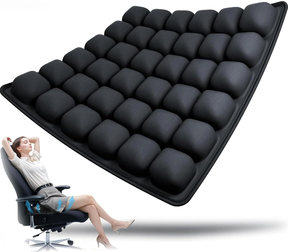 Inflatable Travel Seat Cushion with 36 Air Cells | Adjustable Firmness and Non-Slip Base | 3 Colors