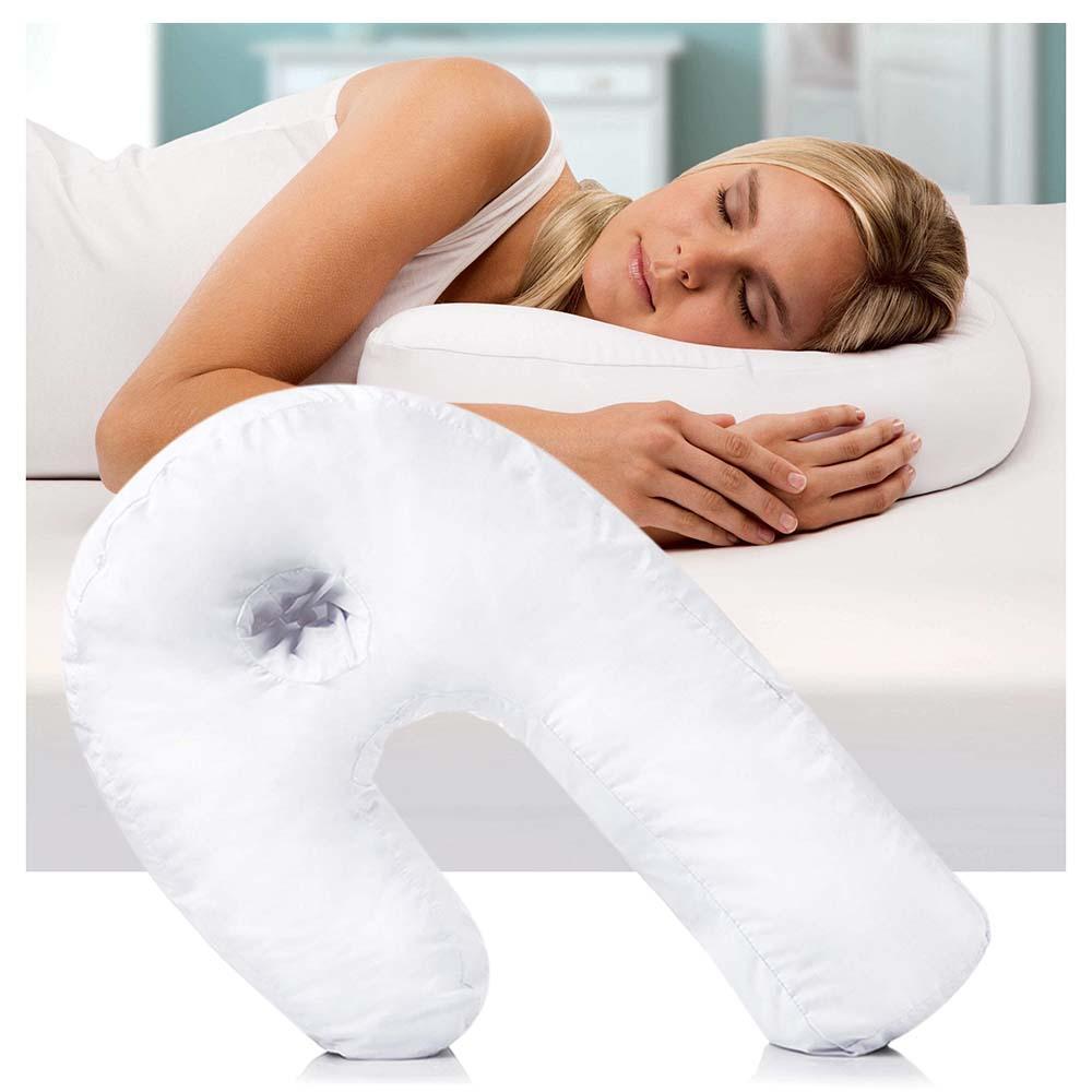 Side Sleeper Neck Support Pillow with Ear Recess | Contoured Shape, Polyester Fiber Fill | One, Two or an Extra Cover