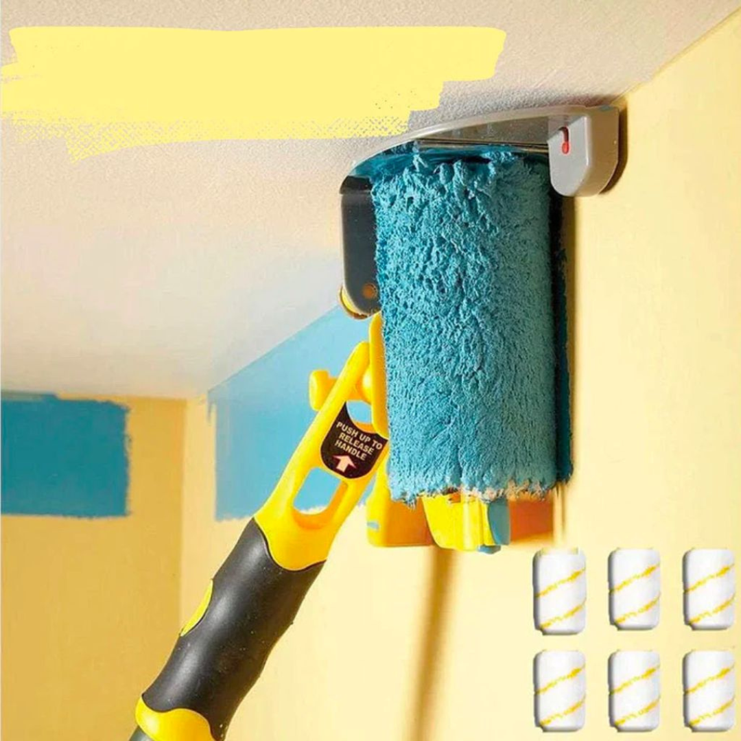 Edge Painting Tool with Guide Wheels for Clean Lines Along Ceilings and Trim | Includes 3 Paint Roller Refills