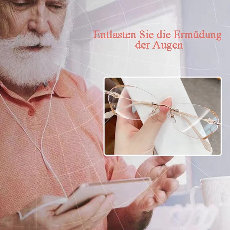 Rimless Reading Glasses with a 95% Blue Light Filter | Lightweight 18g Metal Frame in Gold or Silver