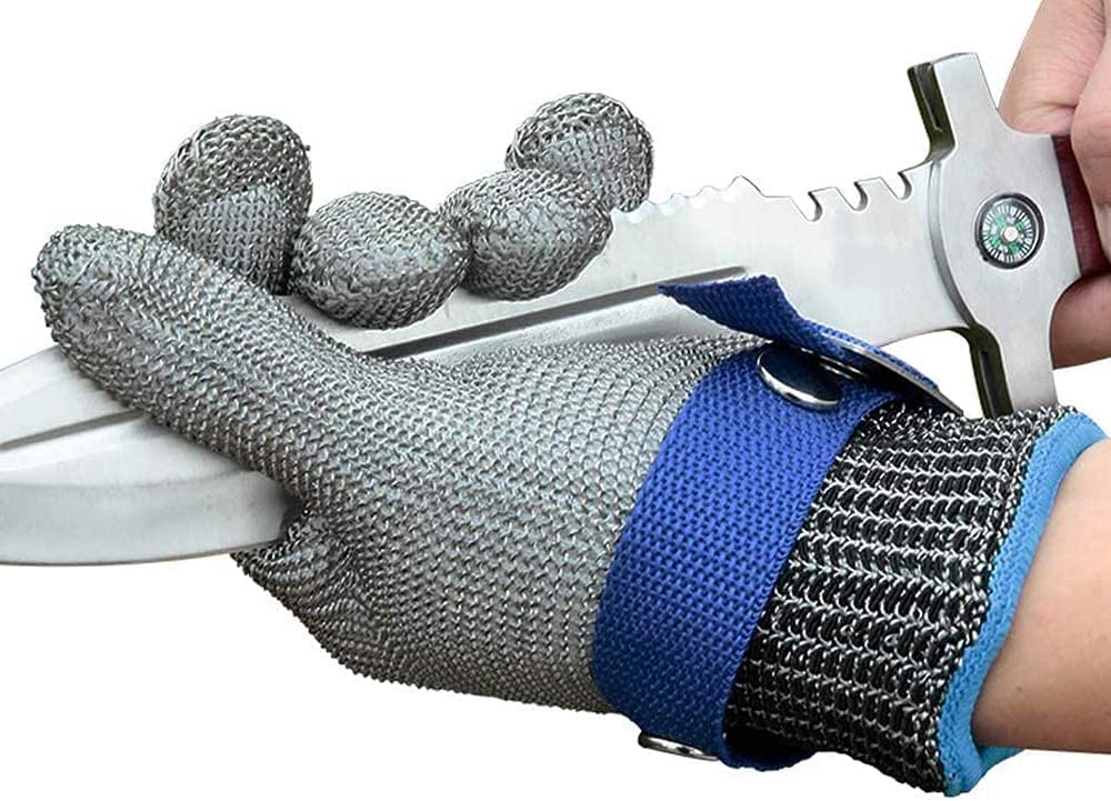 Stainless Steel Mesh Cut Resistant Work Gloves | Food Safe Chainmail Hand Protection | Single Glove, Sizes S to XL
