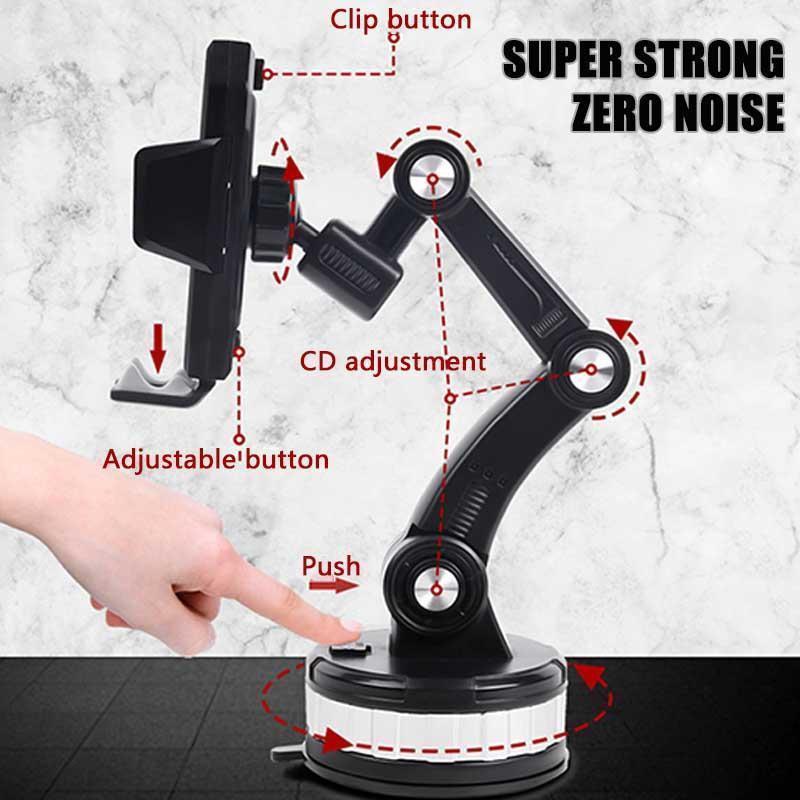 Suction Cup Car Phone Holder for Dashboard and Windshield | One Touch Lock with Telescopic Arm and 360 Swivel
