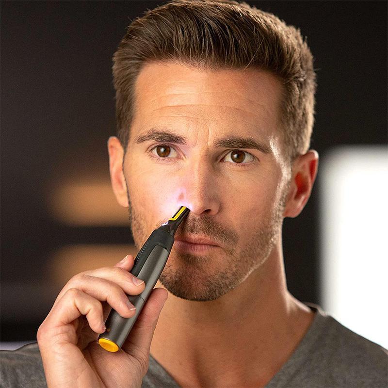Nose Hair Trimmer with LED Light | Cordless Eyebrow and Ear Detail Shaver | Titanium Coated Stainless Steel Blade