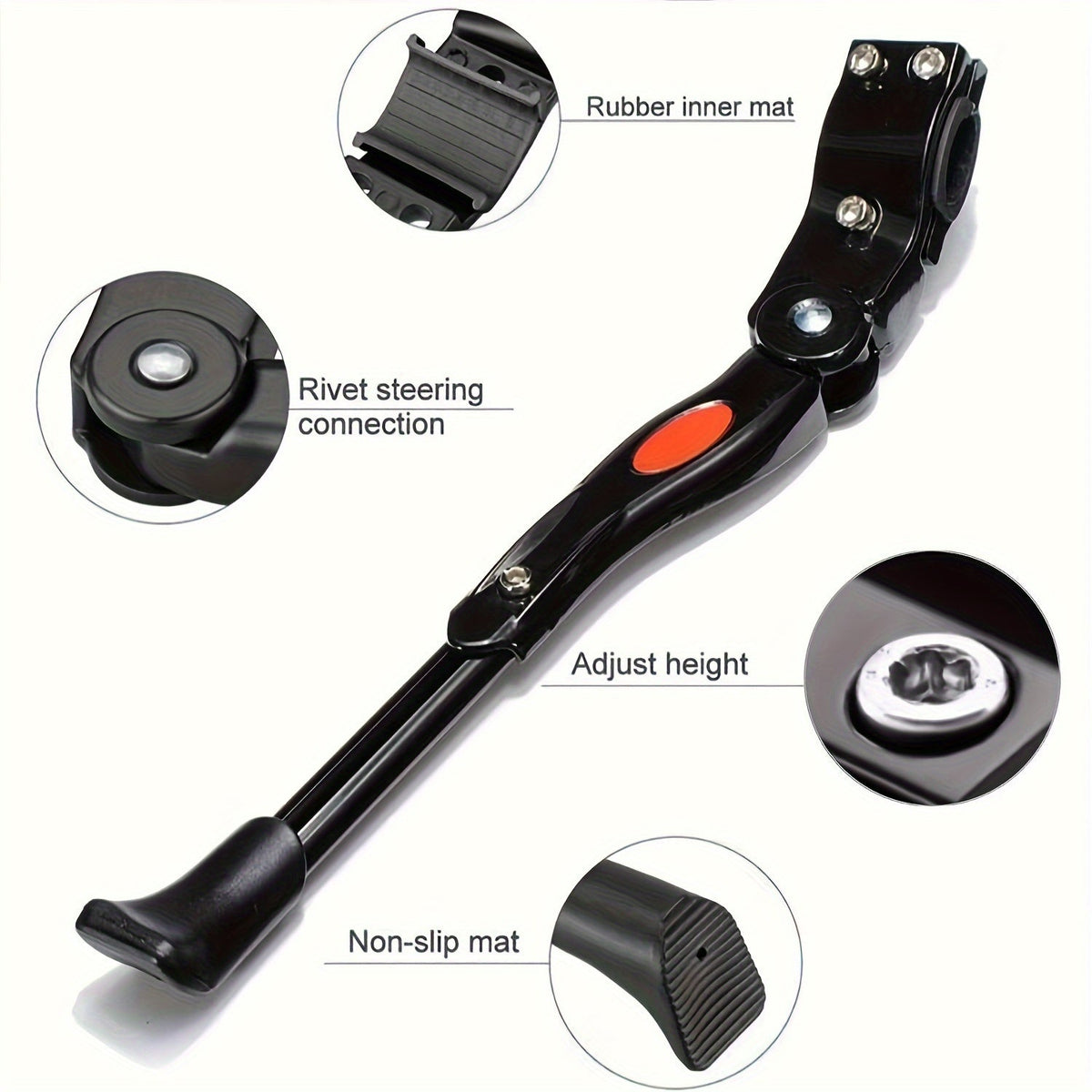 Adjustable Bike Stand with Non Slip Rubber Foot | Rear Mount Kickstand Holder | Bicycle Accessories for Road and Mountain Frames