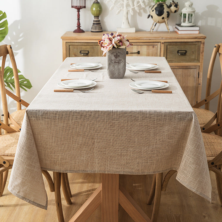 Linen Tablecloth with Textured Weave in White | 51 x 71 in for Dining Tables | Machine Washable