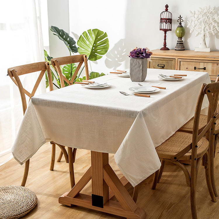 Linen Tablecloth with Textured Weave in White | 51 x 71 in for Dining Tables | Machine Washable