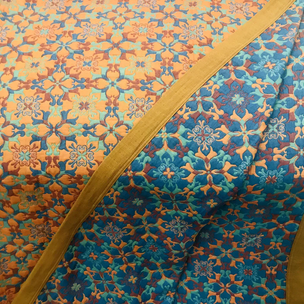 Six Layer Cotton Quilt in a Blue Print | Breathable Warm Blanket for Bed or Sofa | Four Sizes Up to 250 x 240 cm