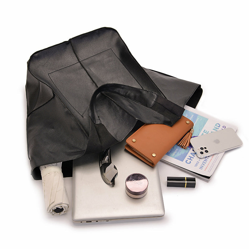 Oversized Leather Look Tote Bag in PU for Everyday Essentials | Roomy Slouchy Shoulder Carry | Five Colors