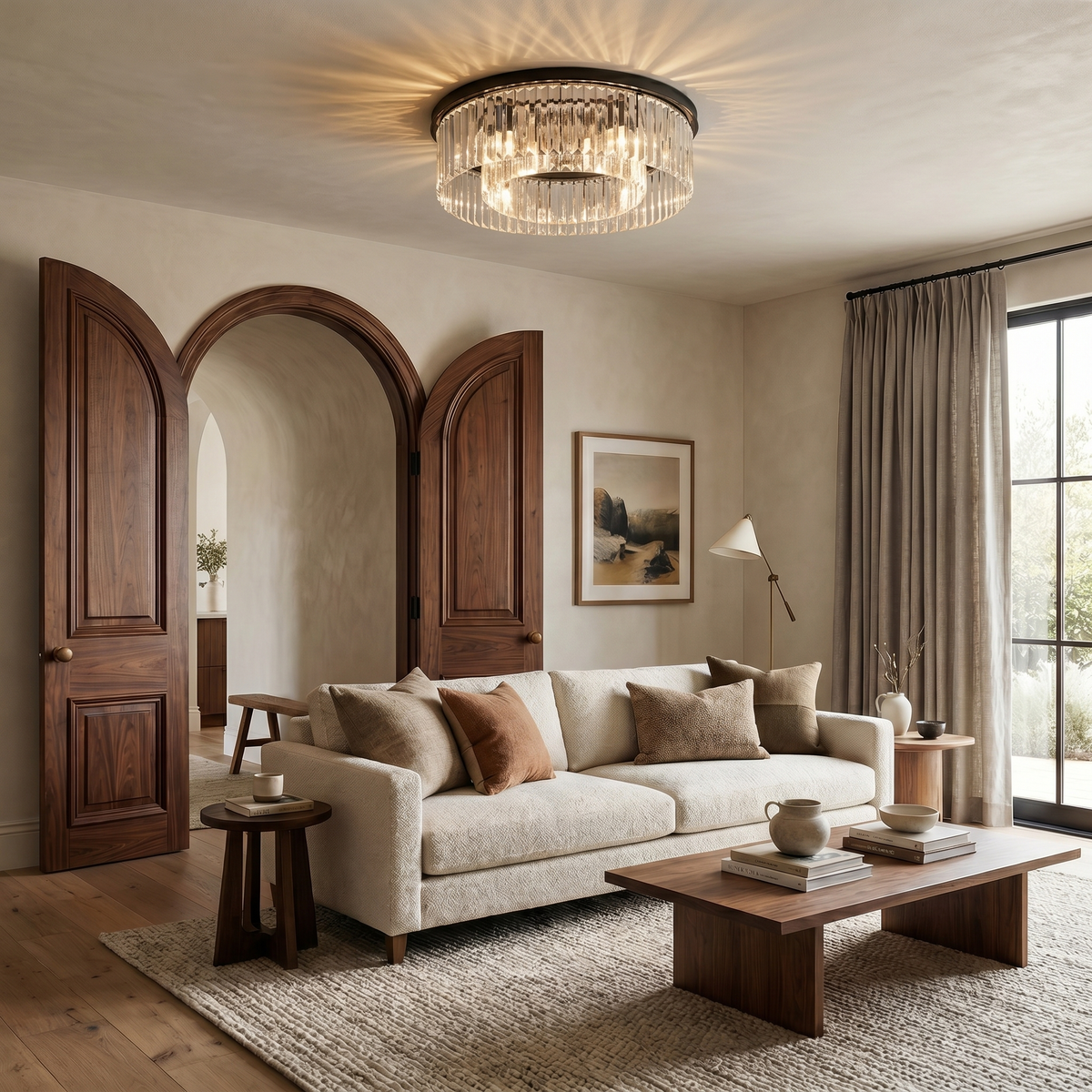 Ribbed Glass Ceiling Light with Metal Frame | Textured Diffuser Design | Soft Even Glow for Bedrooms and Entryways