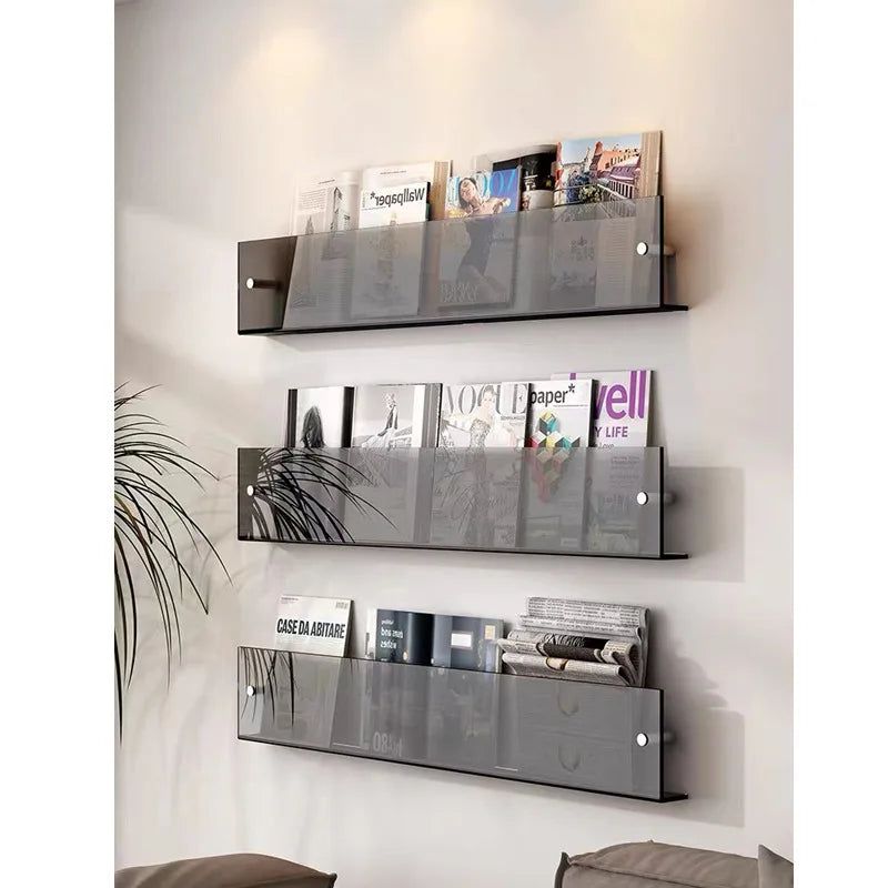 Acrylic Magazine Rack in Three Lengths | Wall Shelves for Living Room, Office or Waiting Area | Ten Transparent Shades