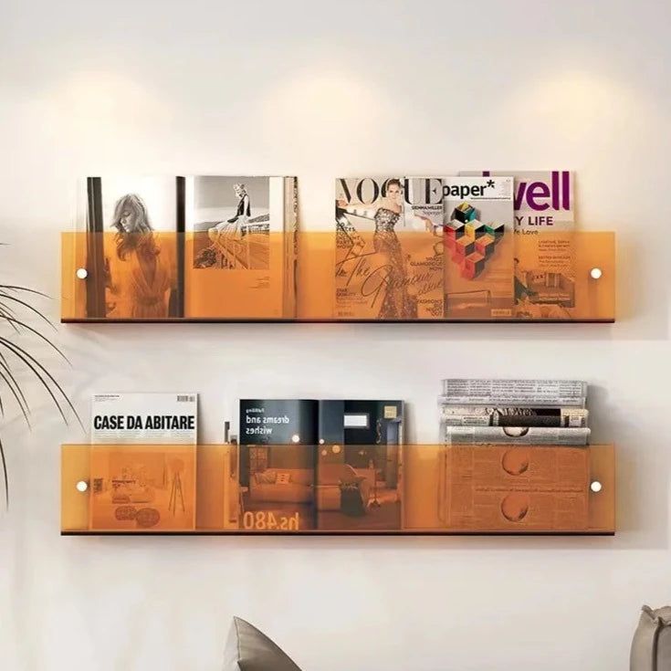 Acrylic Magazine Rack in Three Lengths | Wall Shelves for Living Room, Office or Waiting Area | Ten Transparent Shades