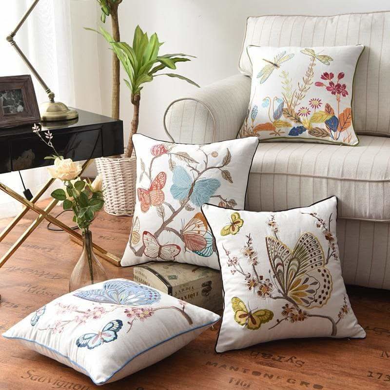 Embroidered Country-Style Cushion Cover, 17.7 x 17.7 Inches | Decorative Detail | Adds Charm to Any Living Space