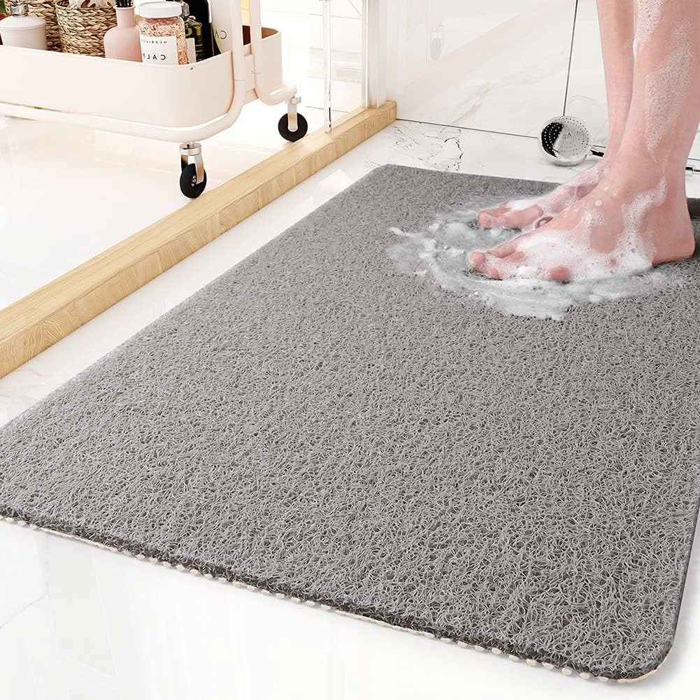 Non-Slip PVC Shower Mat in 3 Colors & 4 Sizes | Quick-Drain Loofah Texture | Cushioned Comfort for Wet Bathroom Floors