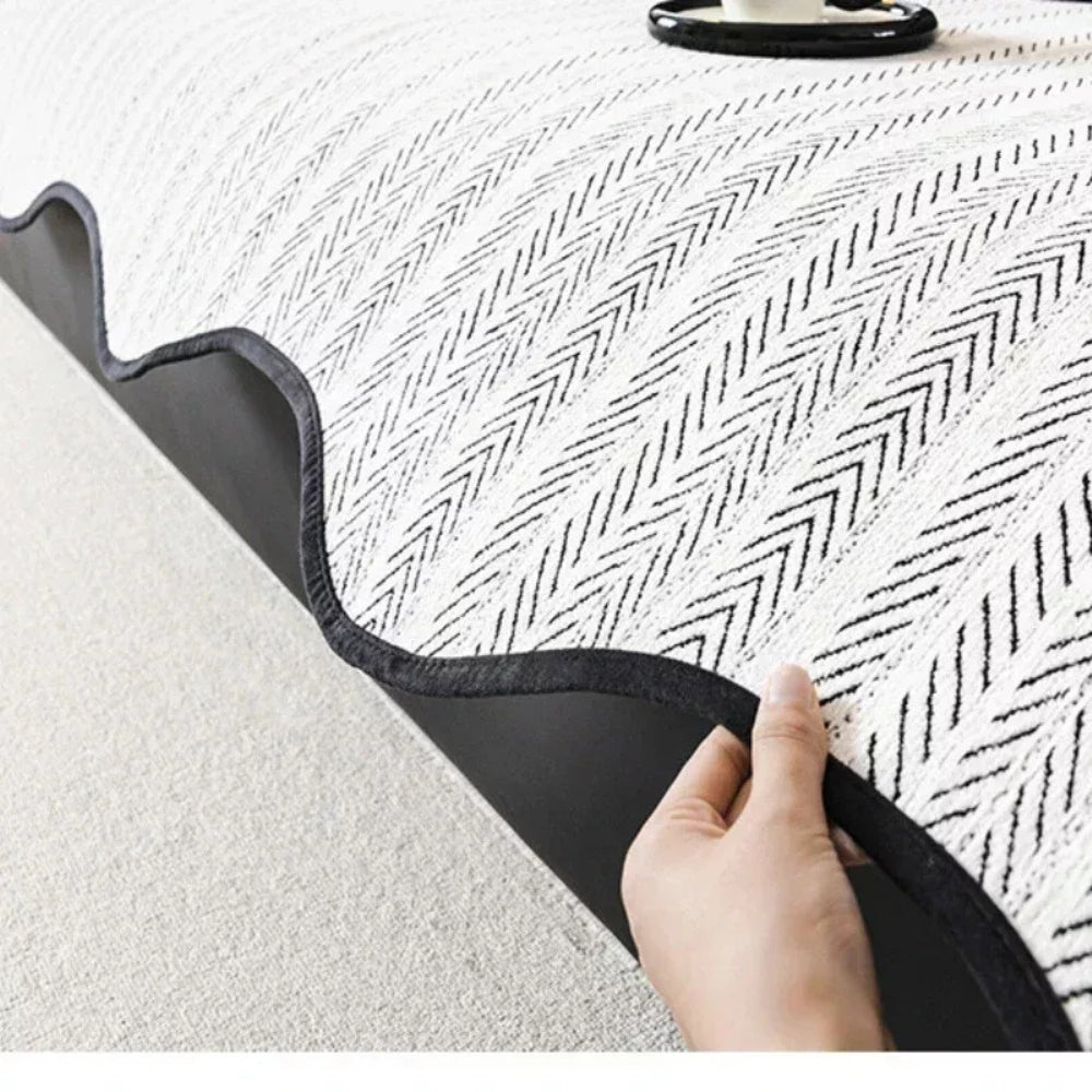 Herringbone Sofa Cover with Scalloped Edge | Woven Pattern Design | Protects and Refreshes Your Living Room Seating