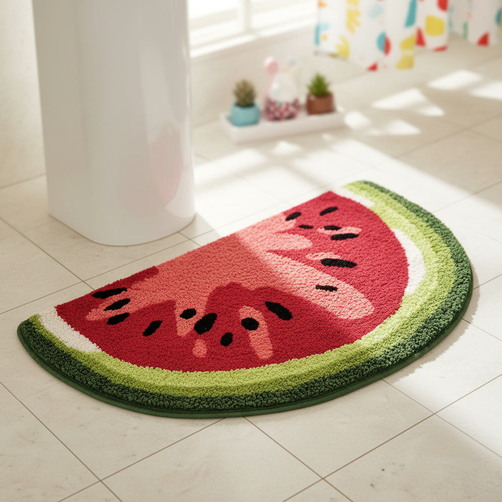 Fruit Shaped Bath Rug in Ultra-Soft Microfiber | Non-Slip Backing, Quick-Drying and Washable | Orange or Watermelon