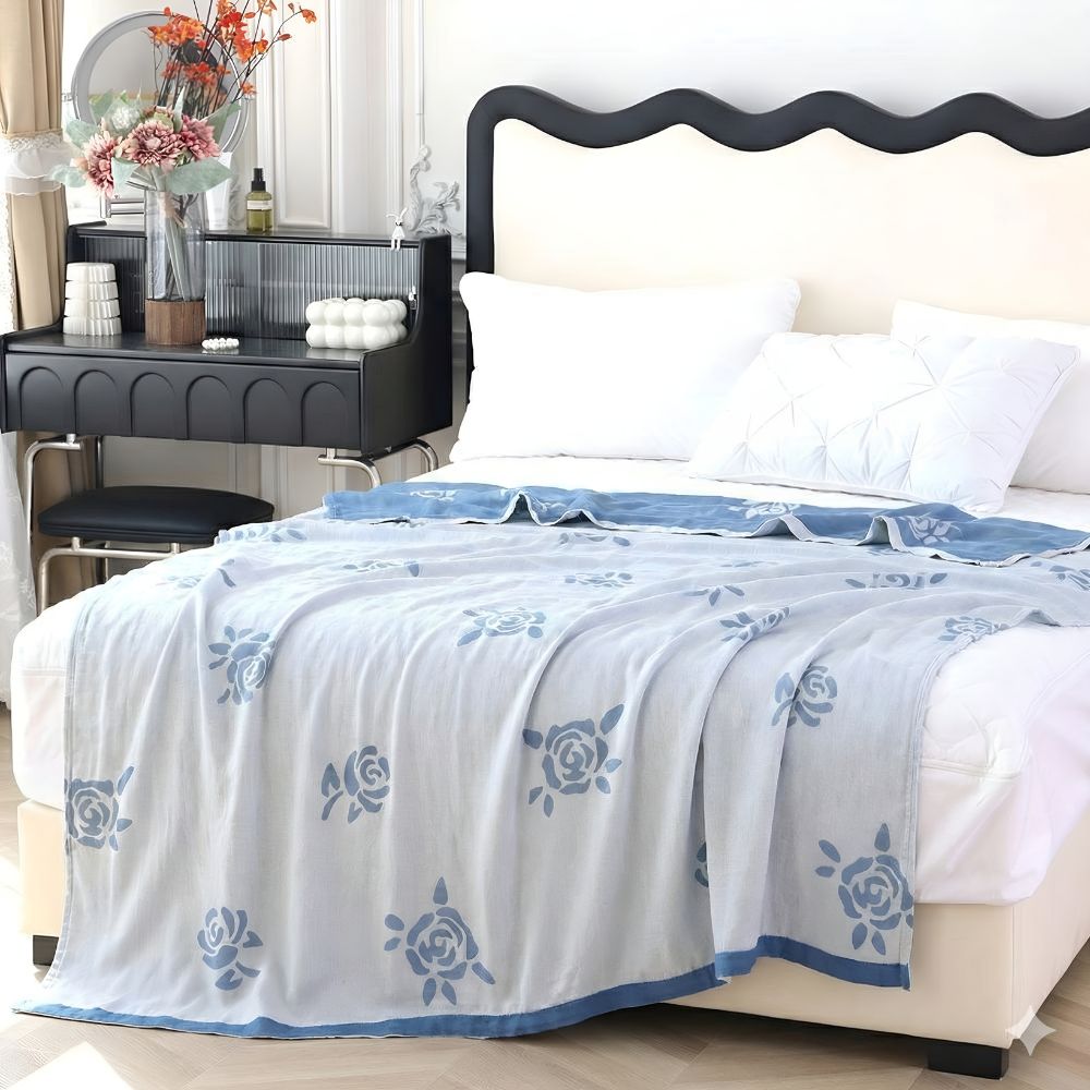 Rose Pattern Cooling Blanket | Lightweight Quilt-Style Design | A Decorative Layer for Summer Nights