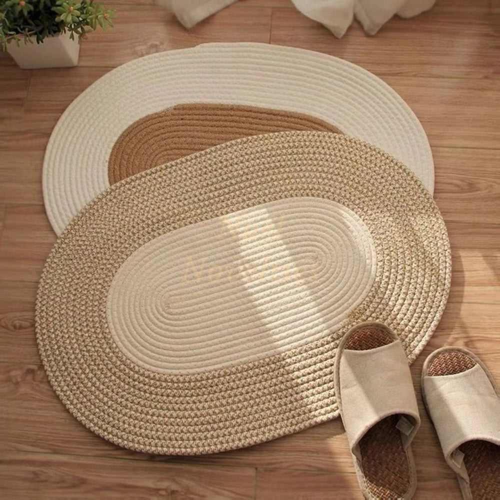Braided Hemp Oval Rug | Textured Woven Construction | Versatile Floor Coverage for Any Indoor Space