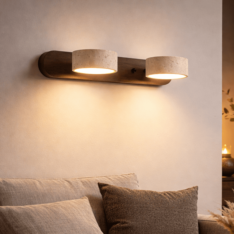 AVERRA - LED wall light made of travertine for architectural luxury - Walnut Color