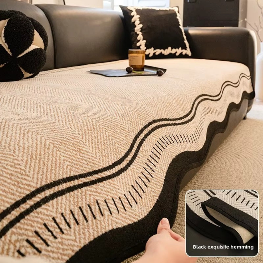 Wave Pattern Sofa Cover with Anti-Slip Backing | Stays Securely in Place | Decorative Protection for Any Sofa