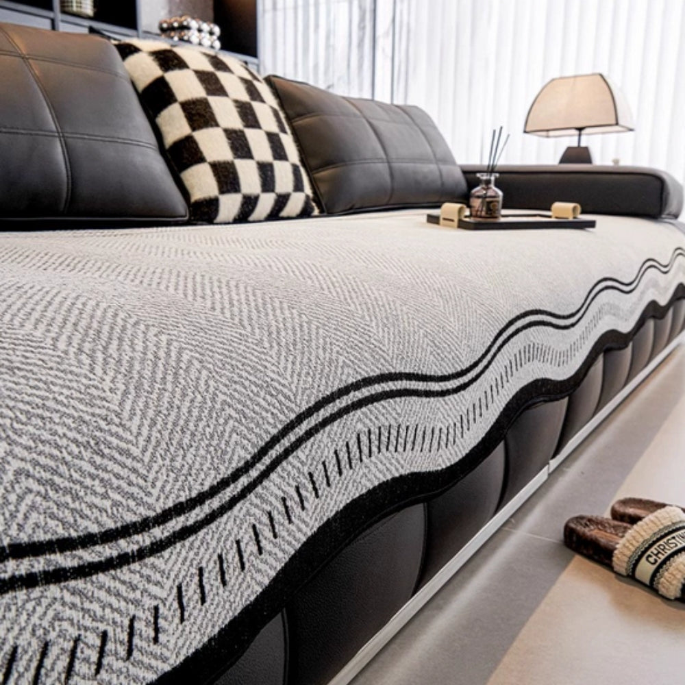 Wave Pattern Sofa Cover with Anti-Slip Backing | Stays Securely in Place | Decorative Protection for Any Sofa
