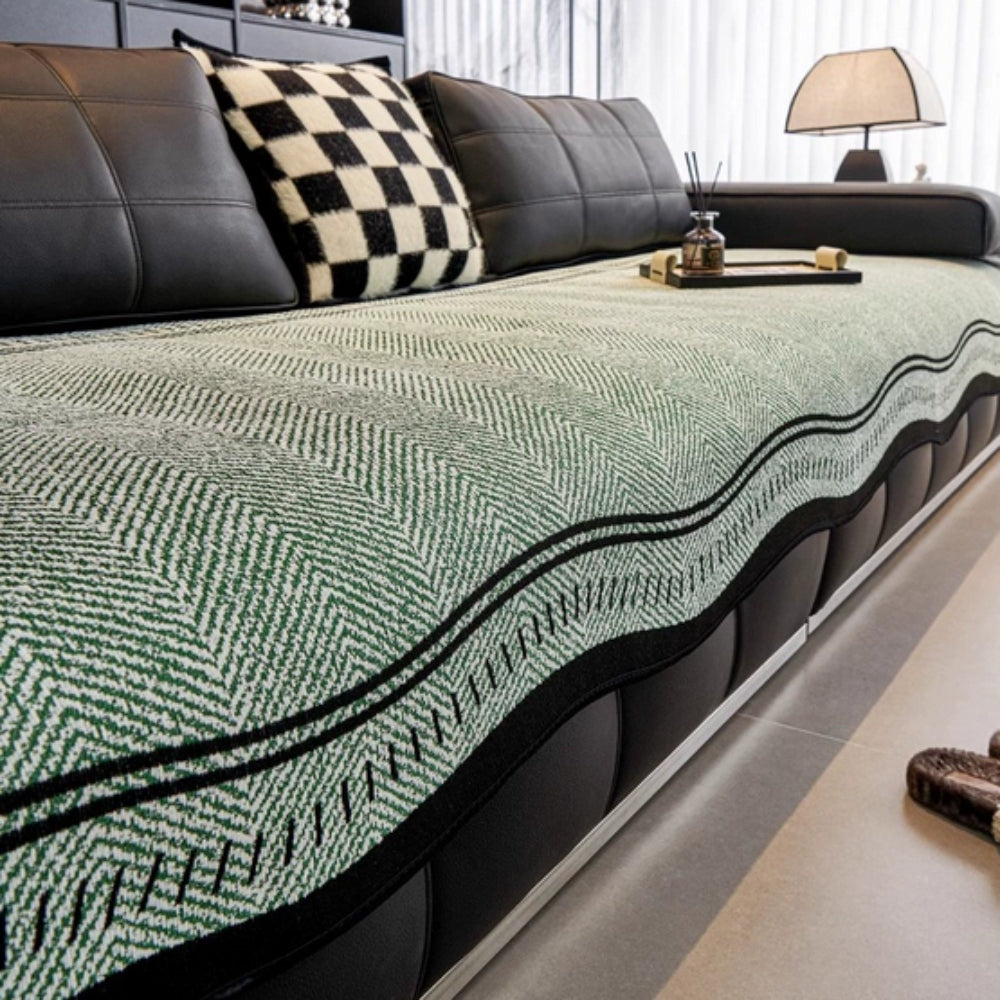 Wave Pattern Sofa Cover with Anti-Slip Backing | Stays Securely in Place | Decorative Protection for Any Sofa