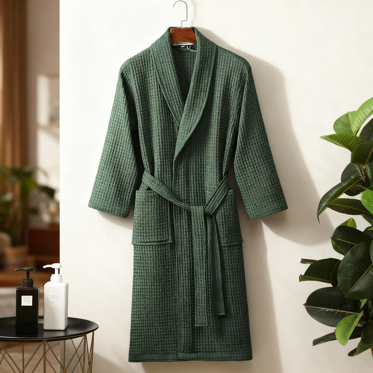 Cotton Bath Robe for Men and Women with Pockets and a Tie Belt | Loose Classic Cut, Shawl Collar | Machine Washable