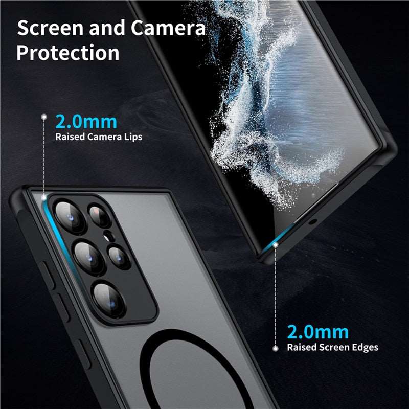 Magnetic Shockproof Phone Covers for Samsung Galaxy | Matte Hard Shell Case with Raised Camera and Screen Edges