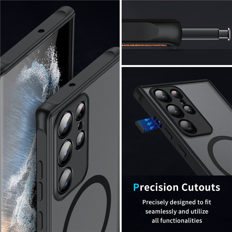 Magnetic Shockproof Phone Covers for Samsung Galaxy | Matte Hard Shell Case with Raised Camera and Screen Edges