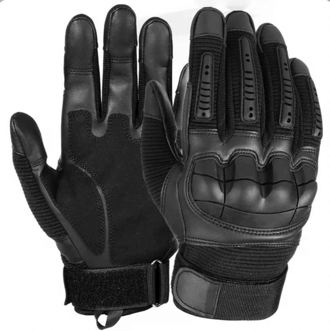 Tactical Work Gloves with Hard Knuckle Guards | Cut and Abrasion Resistant Full Finger Fit | Black or Green, S to XL