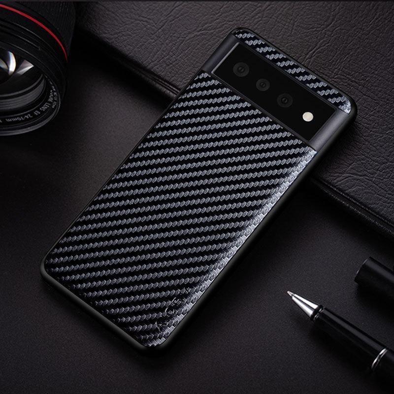 Thin Carbon Look Phone Case for Google Pixel 6 to 8 Pro | Grippy Finish, Open Camera Cutout | Black, Blue, Red or Brown