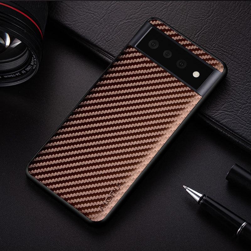 Thin Carbon Look Phone Case for Google Pixel 6 to 8 Pro | Grippy Finish, Open Camera Cutout | Black, Blue, Red or Brown
