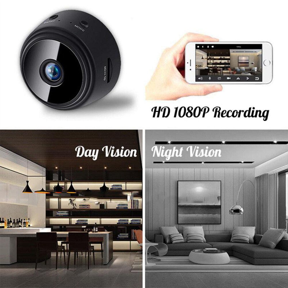 Mini Security Camera with 1080p HD Video and Night Vision | Magnetic Mount, Motion Detection and Memory Card Options