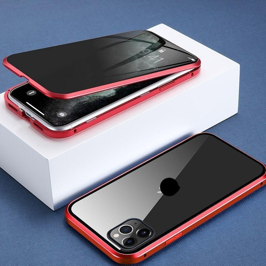 Privacy Phone Case for iPhone XS Max and Newer | Magnetic Metal Frame with Tempered Glass Front and Back | Five Color Finishes