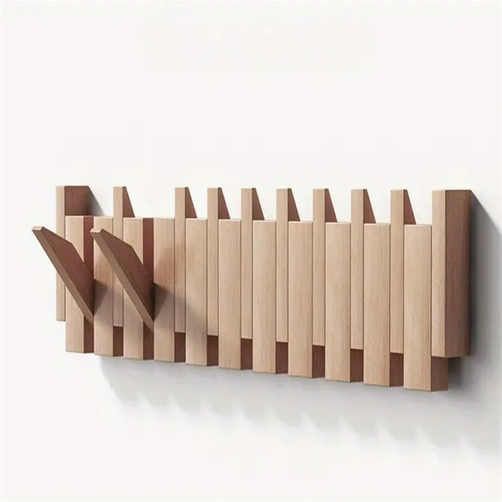 Wooden Coat Racks for Wall with Folding Hooks | Piano Key Design in Walnut or Beech for the Hallway and Entryway