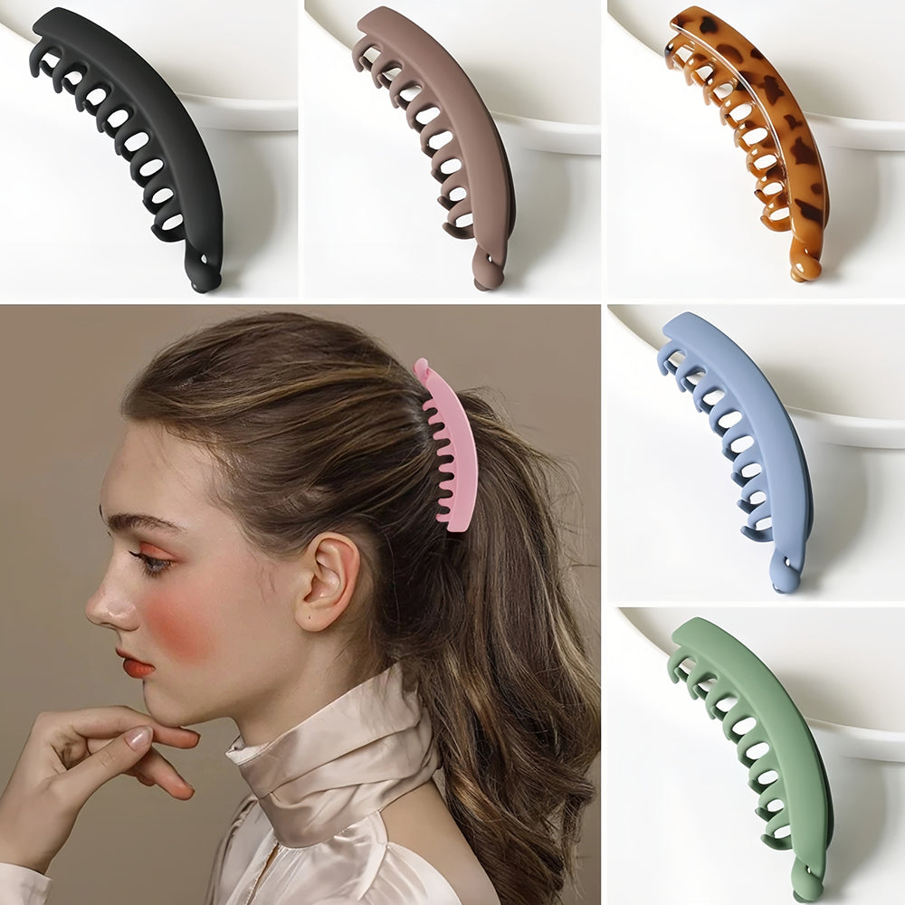 Large Banana Hair Clip for Thick Ponytails | Non Slip ABS Claws That Open to 21 cm | Choose One of Six Matte Colors or the Full Set