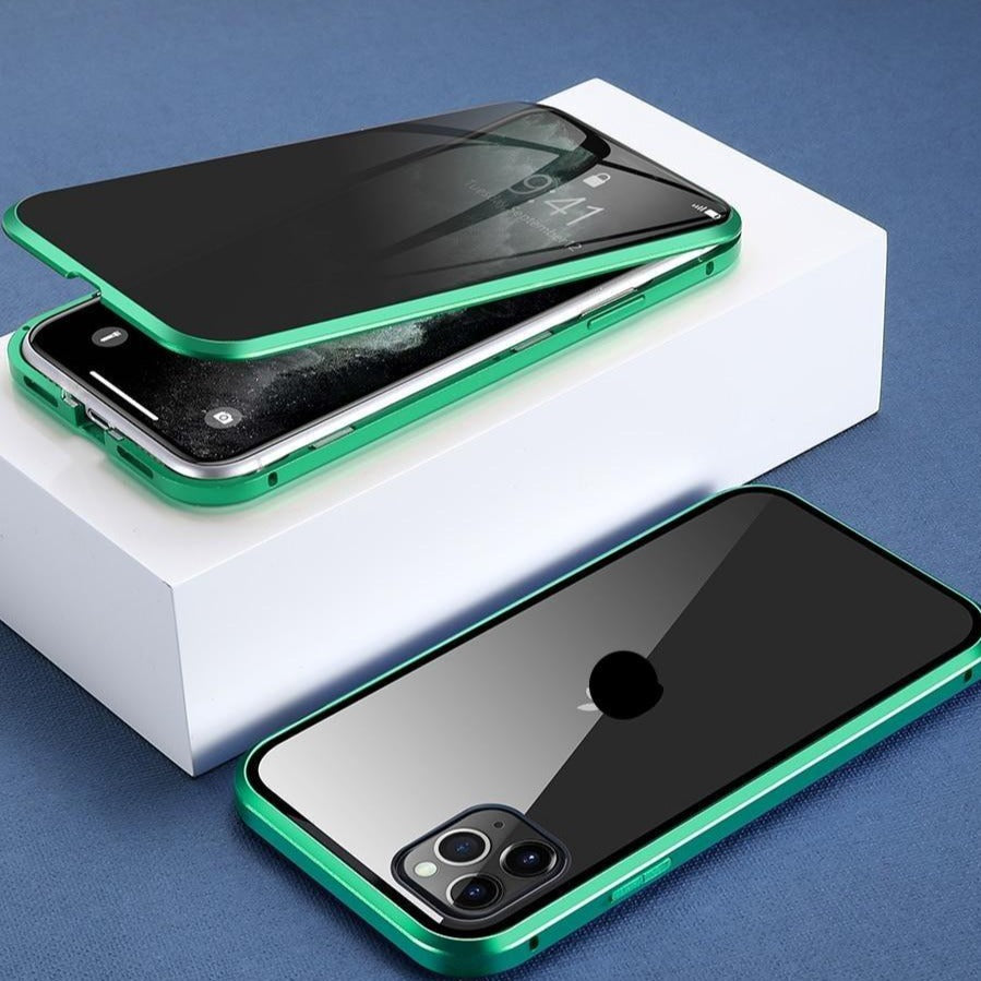 Privacy Phone Case for iPhone XS Max and Newer | Magnetic Metal Frame with Tempered Glass Front and Back | Five Color Finishes