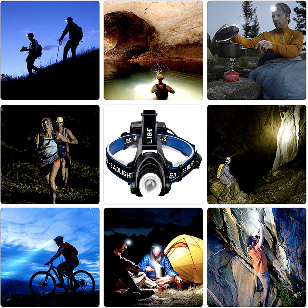 Rechargeable LED Headlamp, Hands Free Flash Light for Camping and Night Work | Adjustable Headband | Single or Multi Packs