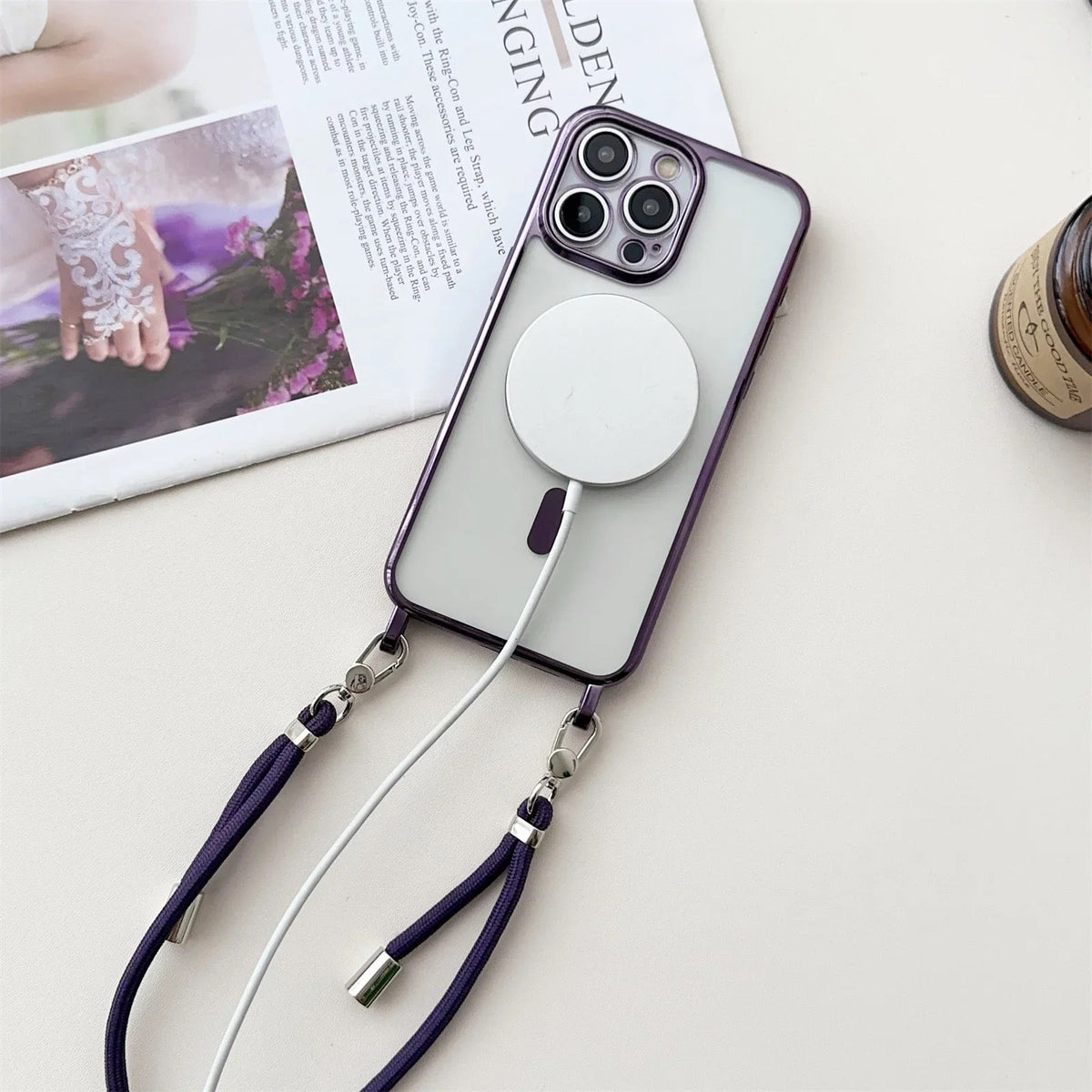 Crossbody MagSafe Phone Case for iPhone 16 15 14 and 13 | Slim Shockproof Cover with Adjustable Neck Strap