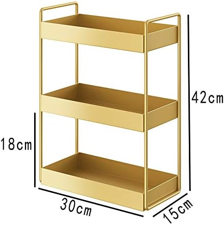 Gold Metal Bathroom Organizer Tray with Raised Handles | Non-Slip Counter Caddy for Bottles and Jars | Compact Format