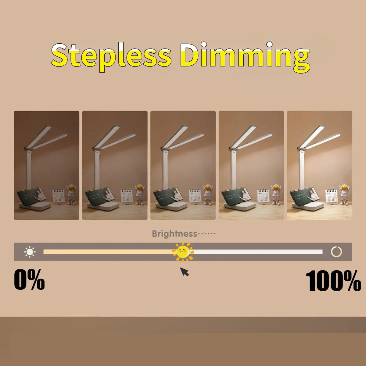 Folding LED Desk Lamp with a Double Sided Panel | Dimmable Light for Study or Bedside | USB Powered or 2000 mAh Battery
