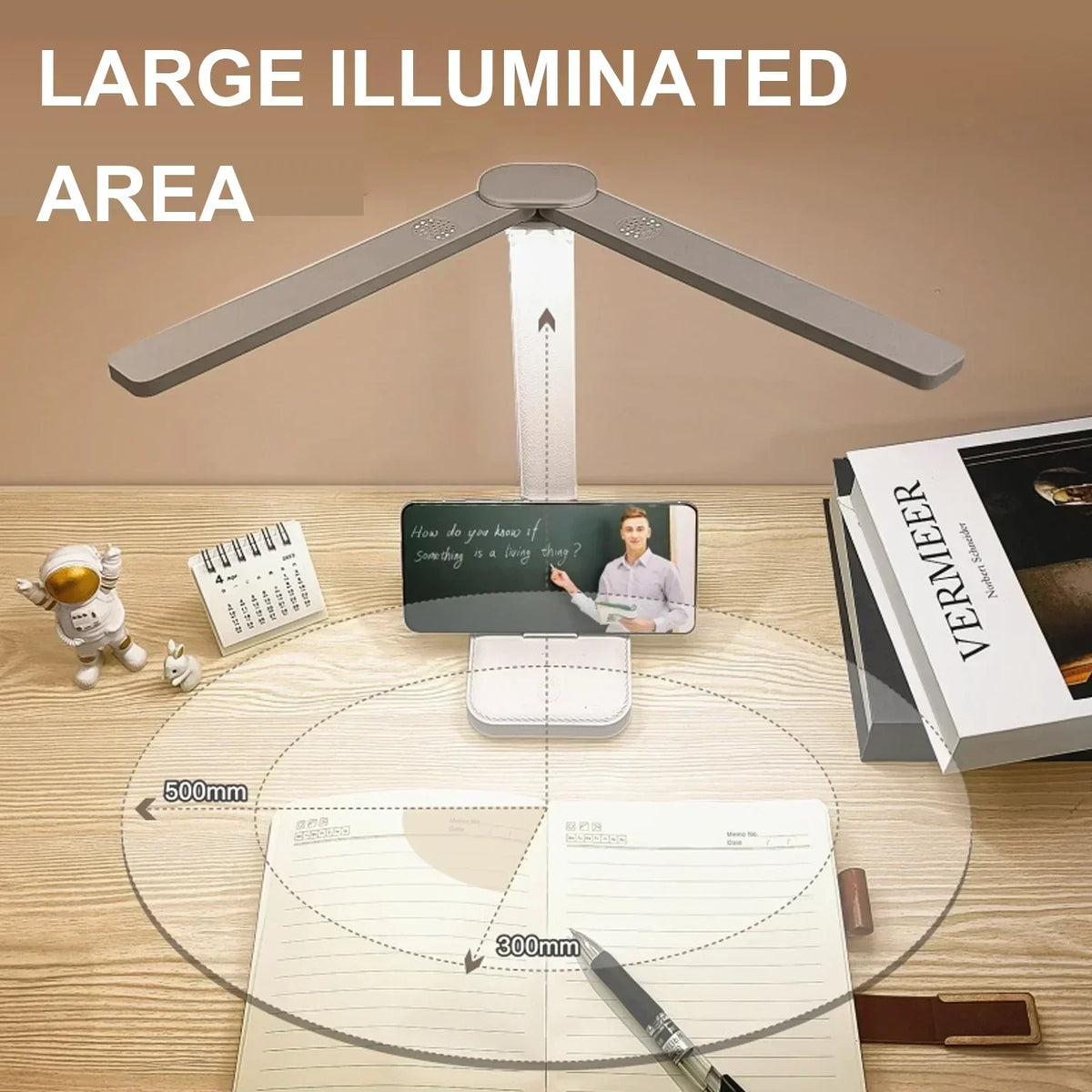 Folding LED Desk Lamp with a Double Sided Panel | Dimmable Light for Study or Bedside | USB Powered or 2000 mAh Battery