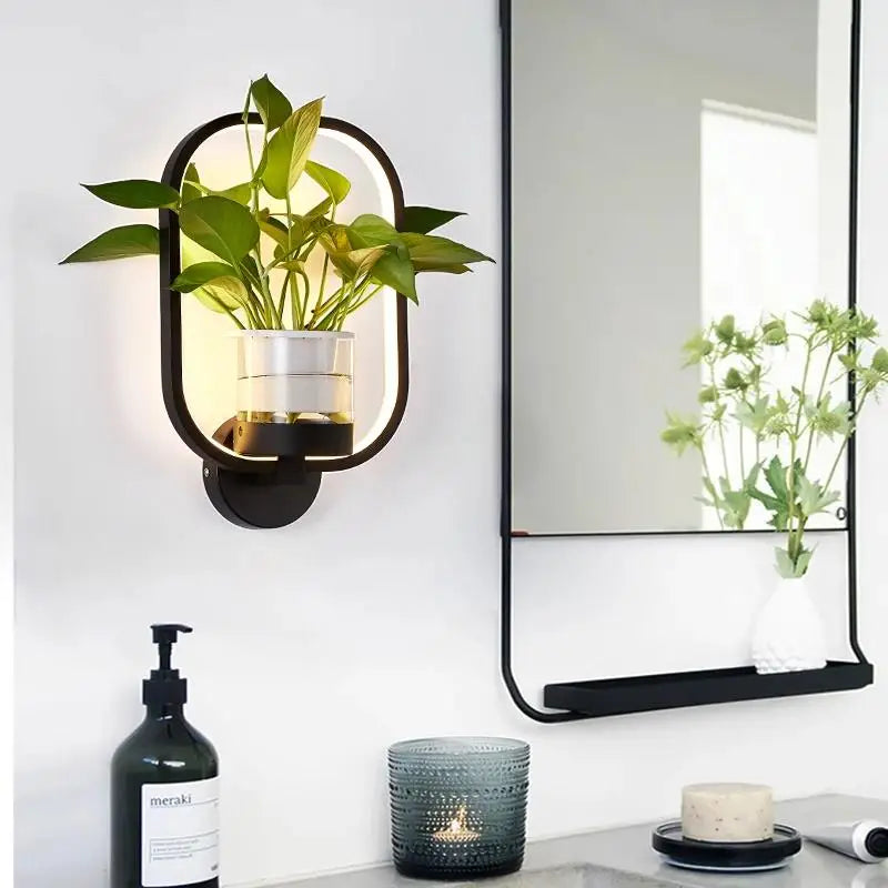 LED Sconce with a Built In Glass Pot | Plant Wall Hanging in Two Shapes, Warm or Cool White | Iron and Aluminum Frame