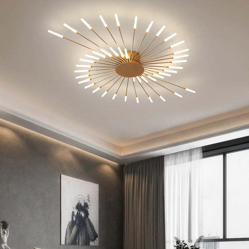 Fireworks-Style LED Ceiling Light | Multi-Arm Radiating Design | Available in Black or Gold Finishes