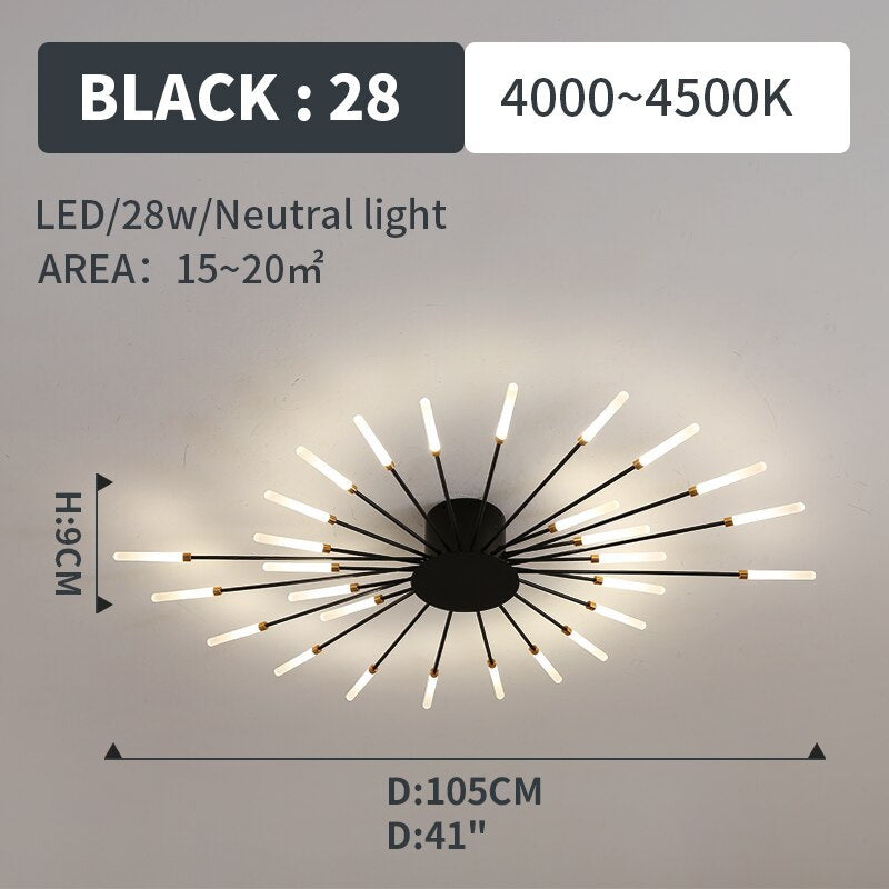 Fireworks-Style LED Ceiling Light | Multi-Arm Radiating Design | Available in Black or Gold Finishes