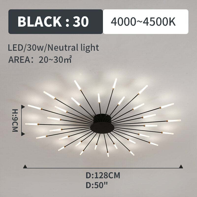 Fireworks-Style LED Ceiling Light | Multi-Arm Radiating Design | Available in Black or Gold Finishes