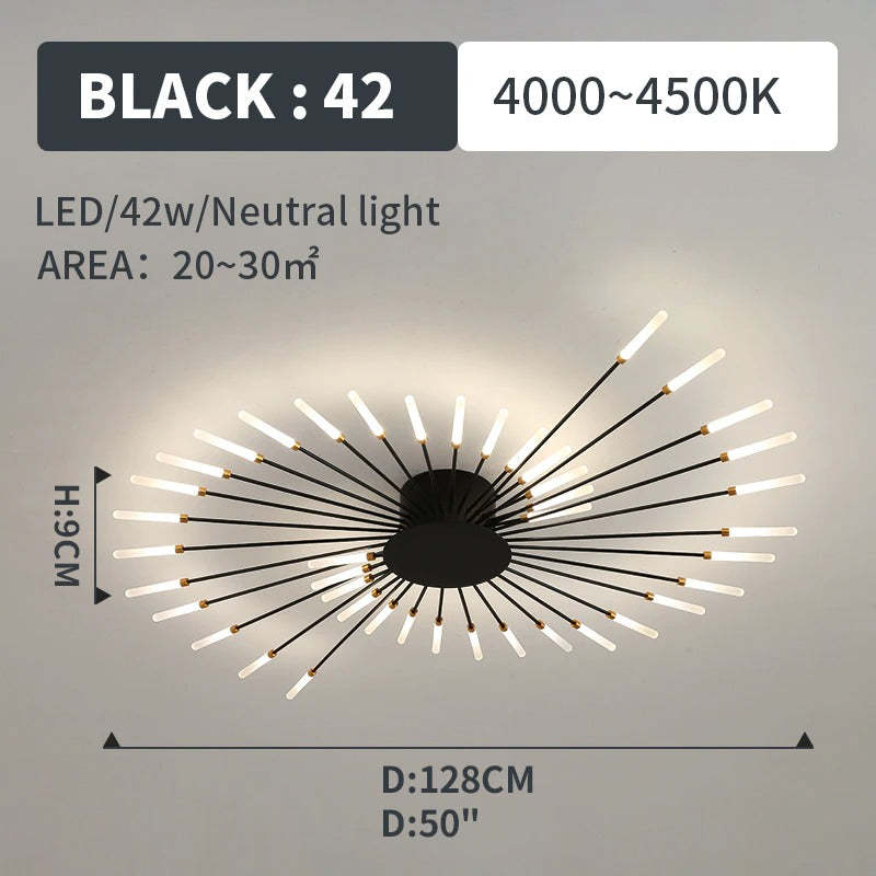 Fireworks-Style LED Ceiling Light | Multi-Arm Radiating Design | Available in Black or Gold Finishes