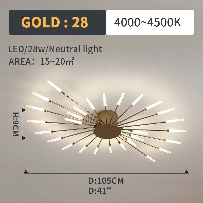 Fireworks-Style LED Ceiling Light | Multi-Arm Radiating Design | Available in Black or Gold Finishes